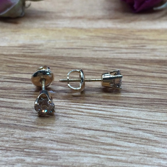 Diamond stud earrings (genuine diamonds and 14kt yellow gold) - Picture 1 of 6